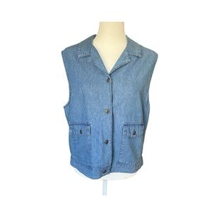 Vintage Denim Cotton Tank Button-Up with Collar 90's Large
